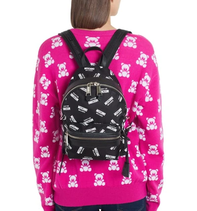 Shop Moschino Logo Nylon Backpack In Fantasy Print Black