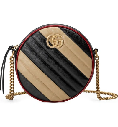 Shop Gucci Mini Gg Marmont 2.0 Matelasse Leather Shoulder Bag In Nero Dia Beige/ Rom Cerise