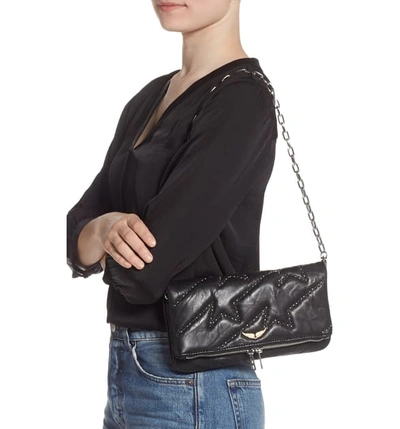 Shop Zadig & Voltaire Rocky Studded Leather Shoulder Bag In Noir