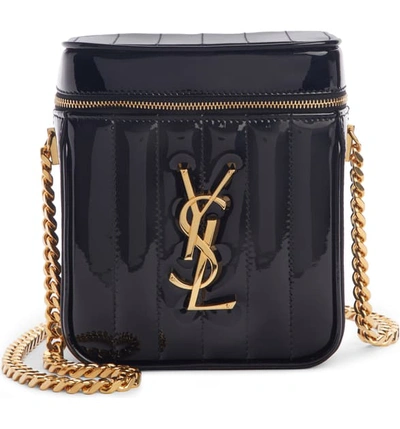 Shop Saint Laurent Vicky Patent Leather Vanity Case Crossbody Bag In Noir