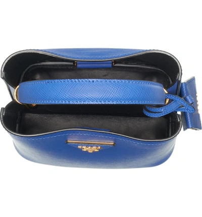 Shop Prada Small Saffiano Leather Bucket Bag In Royal/ Nero
