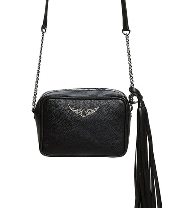 Shop Zadig & Voltaire Boxy Extra Small Tassel Leather Crossbody Bag In Noir