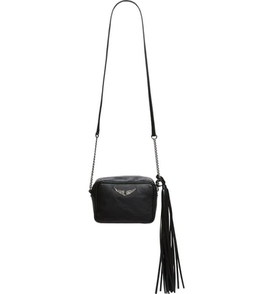 Shop Zadig & Voltaire Boxy Extra Small Tassel Leather Crossbody Bag In Noir