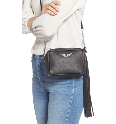 Shop Zadig & Voltaire Boxy Extra Small Tassel Leather Crossbody Bag In Noir