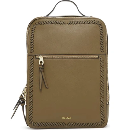 Shop Calpak Kaya Faux Leather Laptop Backpack In Olive