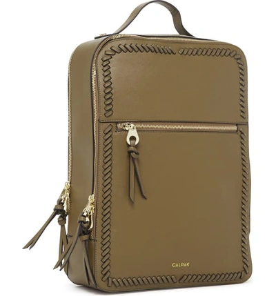 Shop Calpak Kaya Faux Leather Laptop Backpack In Olive