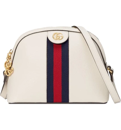 Shop Gucci Small Ophidia Leather Shoulder Bag In Mystic White/ Blue Red Blue
