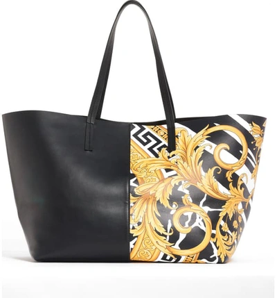 Shop Versace Savage Barocco Print Tote In Nero/ Oro/ Bianco Tribute