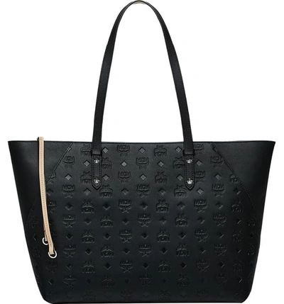 Shop Mcm Medium Klara Monogram Leather Shopper In Black