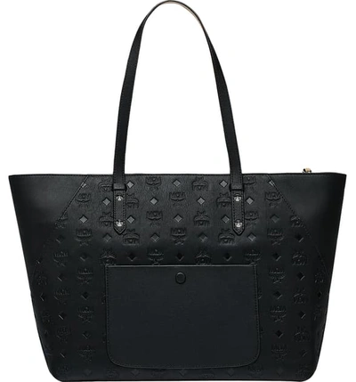 Shop Mcm Medium Klara Monogram Leather Shopper In Black