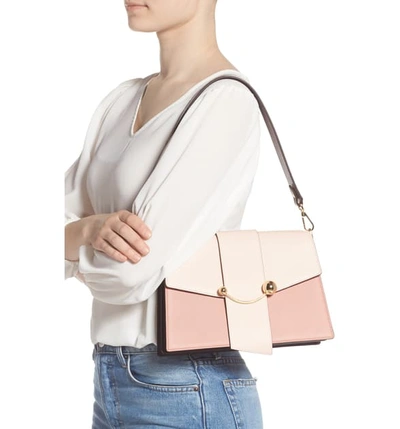 Shop Strathberry Crescent Colorblock Leather Shoulder Bag - Pink In Soft Pink/ Rose/ Burgundy