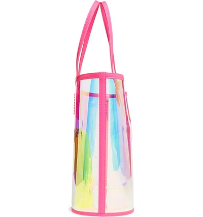 Shop Mcm Medium Flo Transparent Holographic Shopper In Neon Pink