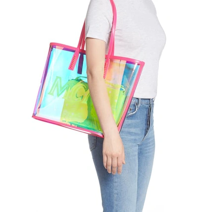 Shop Mcm Medium Flo Transparent Holographic Shopper In Neon Pink