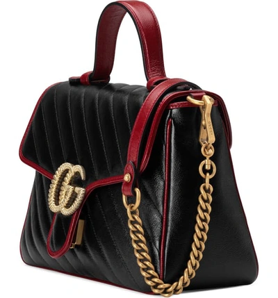 Shop Gucci Small Gg 2.0 Matelasse Leather Top Handle Bag In Nero/ Romantic Cerise