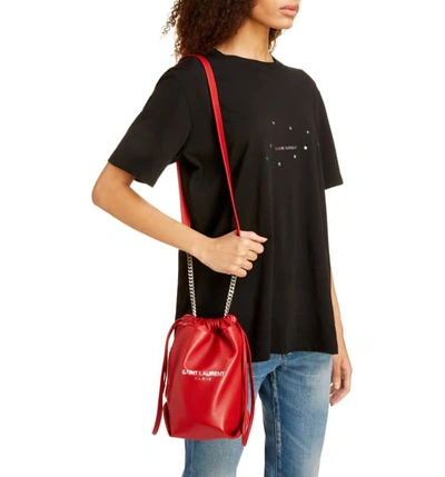 Shop Saint Laurent Small Teddy Leather Bucket Bag In Rouge Eros