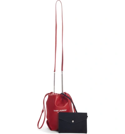 Shop Saint Laurent Small Teddy Leather Bucket Bag In Rouge Eros