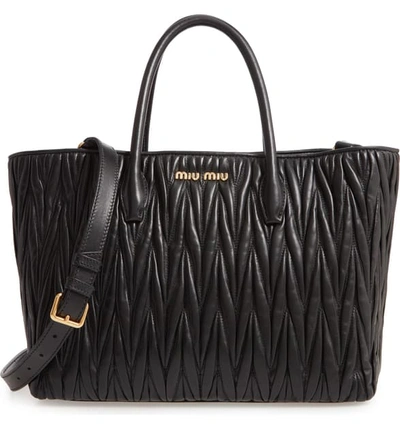 Shop Miu Miu Matelasse Leather Shopper - Black In Nero