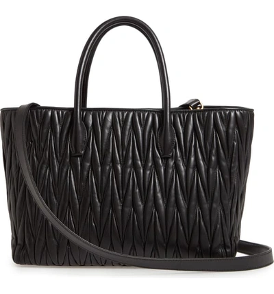 Shop Miu Miu Matelasse Leather Shopper - Black In Nero