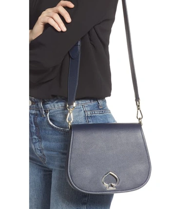 Shop Kate Spade Large Suzy Leather Saddle Bag - Blue In Blazer Blue