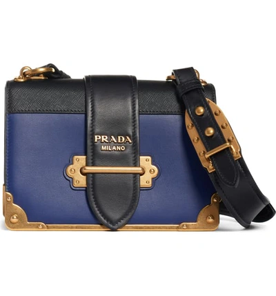 Shop Prada Cahier Crossbody Bag - Blue In Inchiostro/ Nero