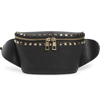 Shop Valentino Rockstud Leather Belt Bag - Black In Nero