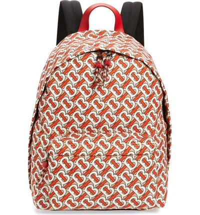 Shop Burberry Monogram Print Nylon Backpack In Vermillion