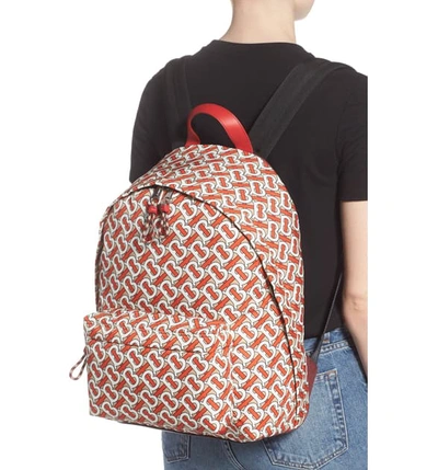 Shop Burberry Monogram Print Nylon Backpack In Vermillion