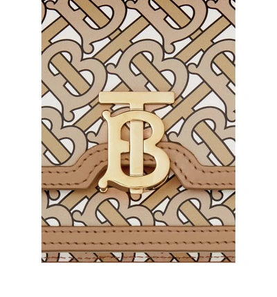 Shop Burberry Mini Tb Monogram Leather Crossbody Bag In Beige