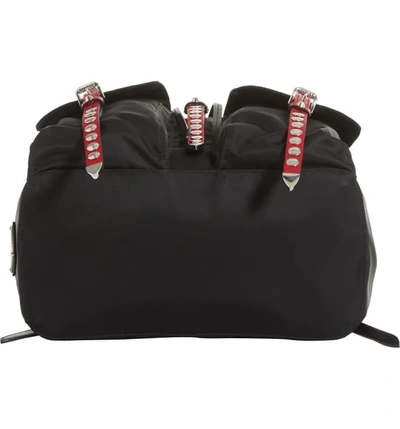 Shop Prada Studded Nylon Backpack In Nero/ Fuoco