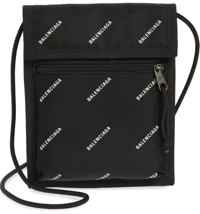 Shop Balenciaga Logo Canvas Pouch In Black/white