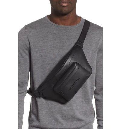 Shop Balenciaga Everyday Logo Leather Belt Bag In Black