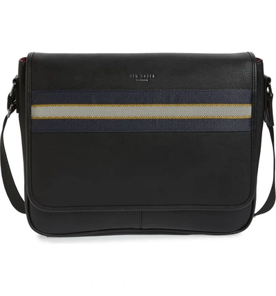 Shop Ted Baker Tabec Faux Leather Messenger Bag In Black