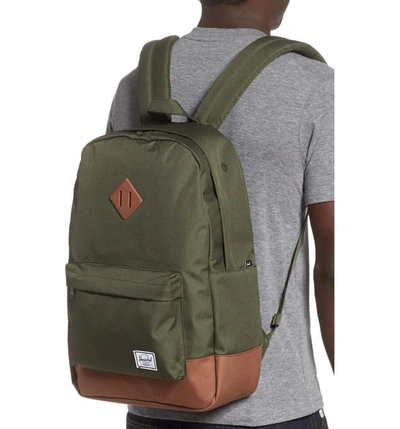 Shop Herschel Supply Co Heritage Backpack - Green In Dark Olive/ Saddle Brown