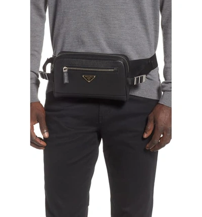 Shop Prada Saffiano Leather Belt Bag In Black