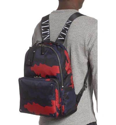 Shop Valentino Camo Backpack - Blue In Marine/ Scarlet