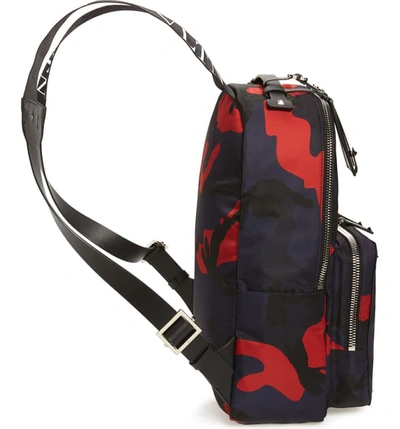 Shop Valentino Camo Backpack - Blue In Marine/ Scarlet