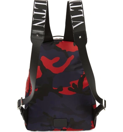 Shop Valentino Camo Backpack - Blue In Marine/ Scarlet