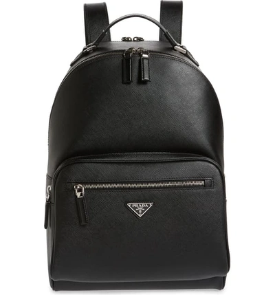 Shop Prada Saffiano Leather Travel Backpack In Black