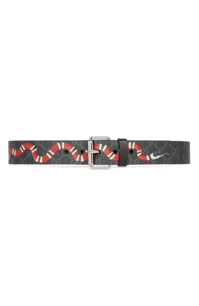 Shop Gucci Kingsnake Canvas Belt In Black Multi/black