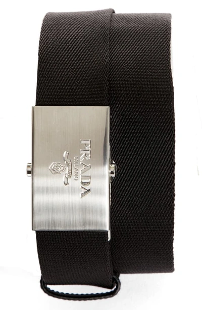 Prada 3.5cm Nylon Double Belt W logo Buckle In Nero ModeSens