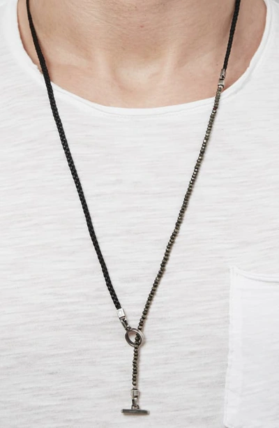 Shop Title Of Work Braided Leather & Pyrite Necklace In Silver/ Black/ Red