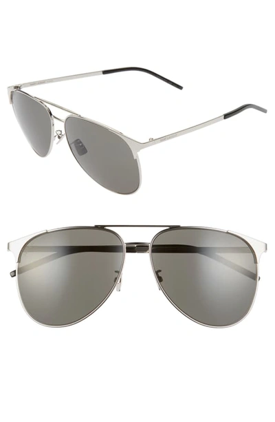 Shop Saint Laurent 61mm Aviator Sunglasses In Silver