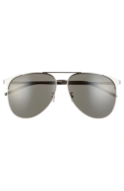 Shop Saint Laurent 61mm Aviator Sunglasses In Silver
