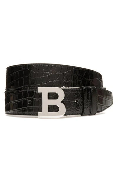 Shop Bally B Buckle Embossed Leather Belt In Black