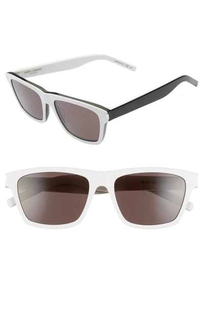 Shop Saint Laurent 56mm Flat-top Sunglasses In White/ Black