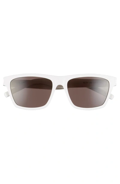 Shop Saint Laurent 56mm Flat-top Sunglasses In White/ Black