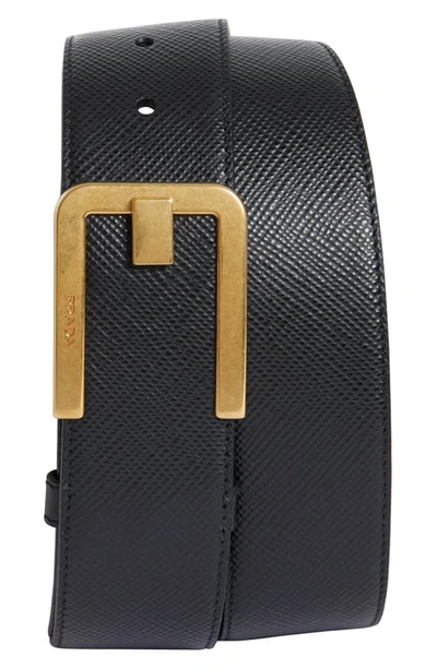 Shop Prada Saffiano Leather Belt In Black And Gold