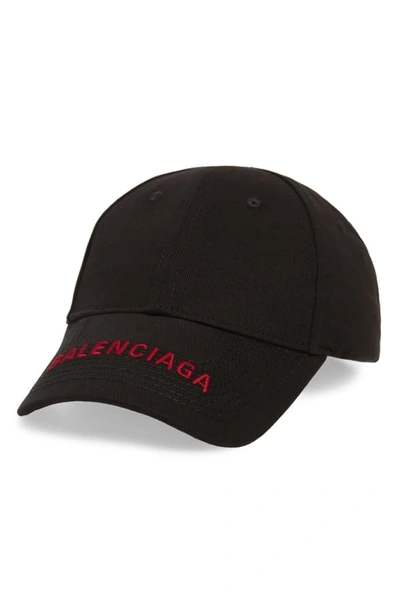 Shop Balenciaga Logo Embroidered Baseball Cap In Black Bordeaux