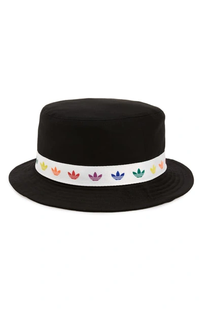 Shop Adidas Originals Pride Bucket Hat - Black In Black/ White/ Rainbow