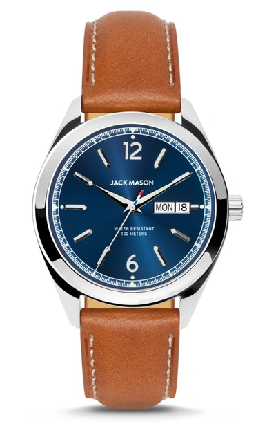 Shop Jack Mason Canton Leather Strap Watch, 40mm In Navy